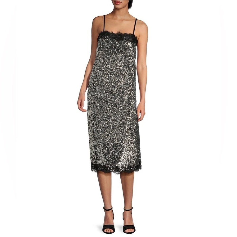NWT Gianni Bini x Lilly Sisto Allegra Sequin Lace Trim Midi Slip Dress 4